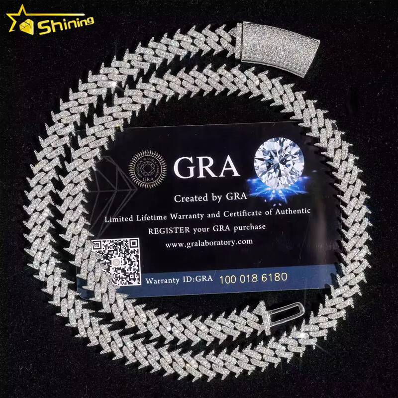 Pass Diamond Tester 925 Silver Hip Hop Jewelry Iced Out VVS Moissanite Diamond Spike Cuban Chain 10MM