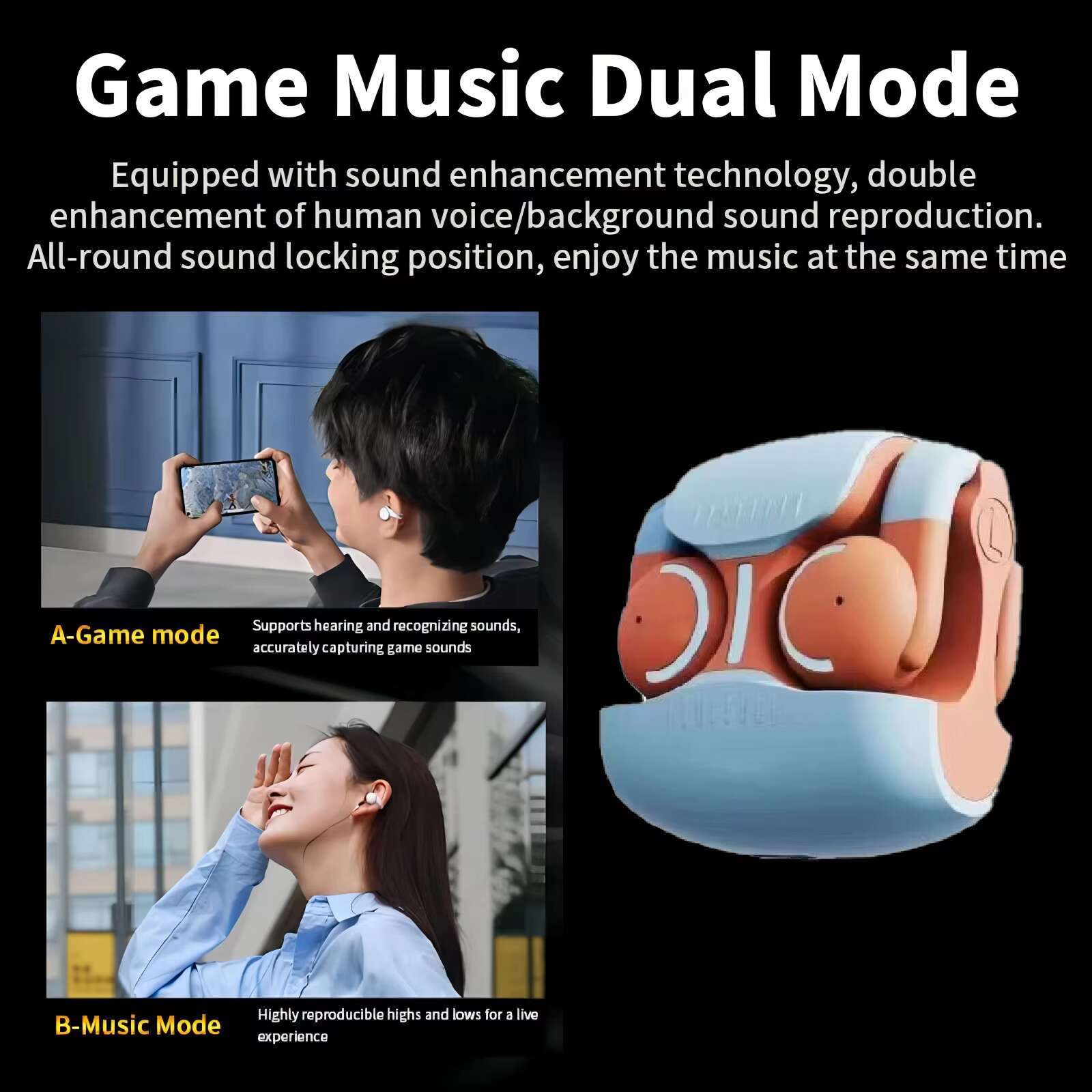 True Wireless Earbuds LED Cool Gaming Earpiece Noise Cancelg Mini Stereo Headset Sports Earphone Earhook Charging Case