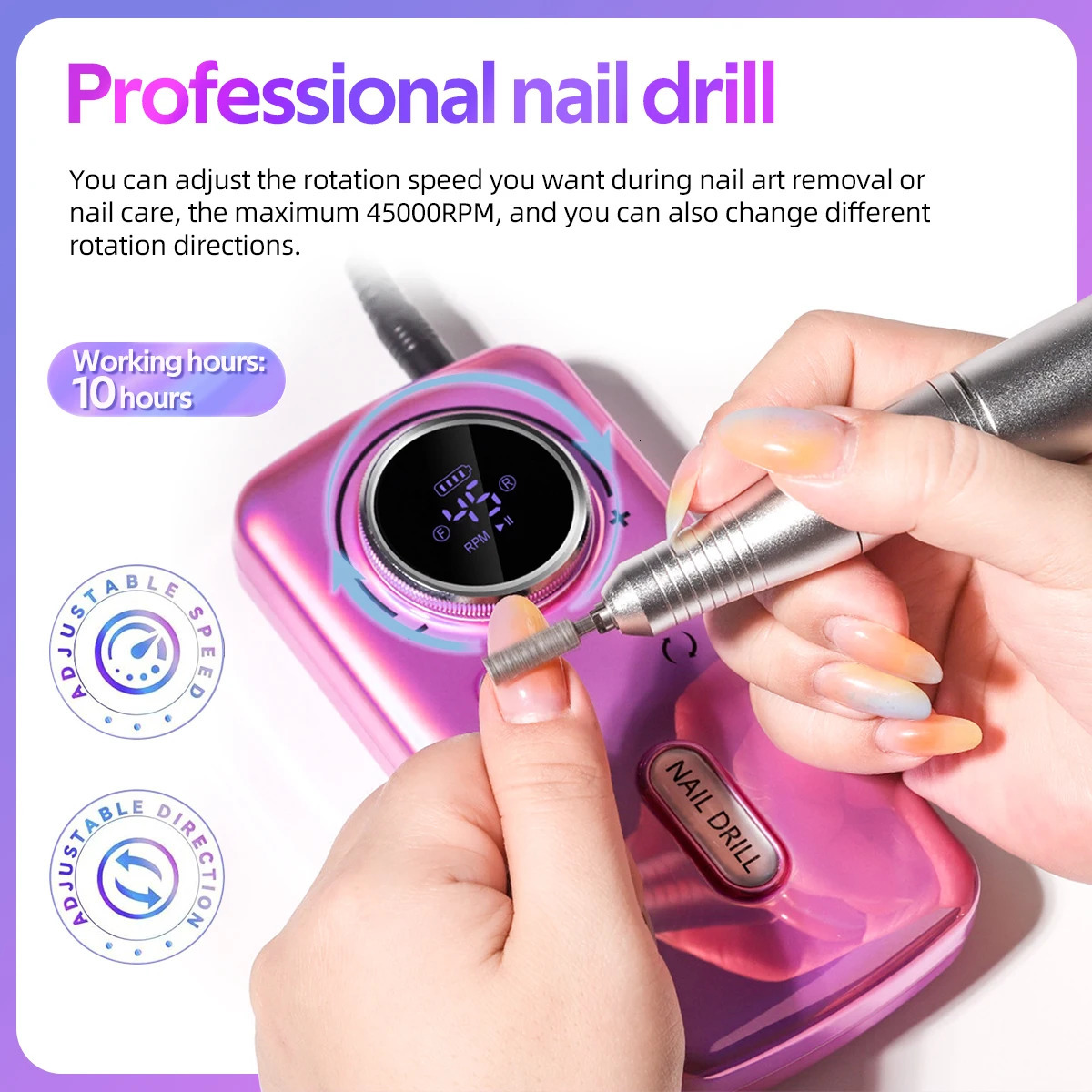 45000RPM Electric Nail Drill Machine Professional Nail Drills For Gel Nails Polish Rechargeable Portable Nail File Manicure Tool 250409