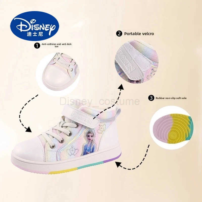 Disney Elsa Princess Sneakers Kids Fleece High Tops Winter Soft Sole Shoes H251101