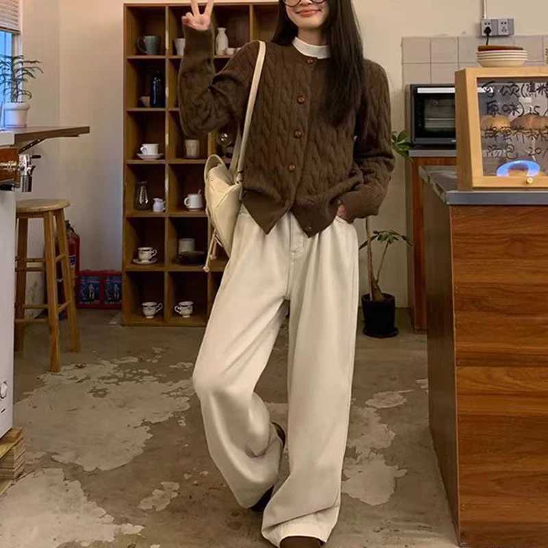 Retro Green Knitted Cardigans Women Autumn Winter Single Breasted Crop Cardiagn Woman Chic Round Neck Long Sleeve Sweater CoatsT251101