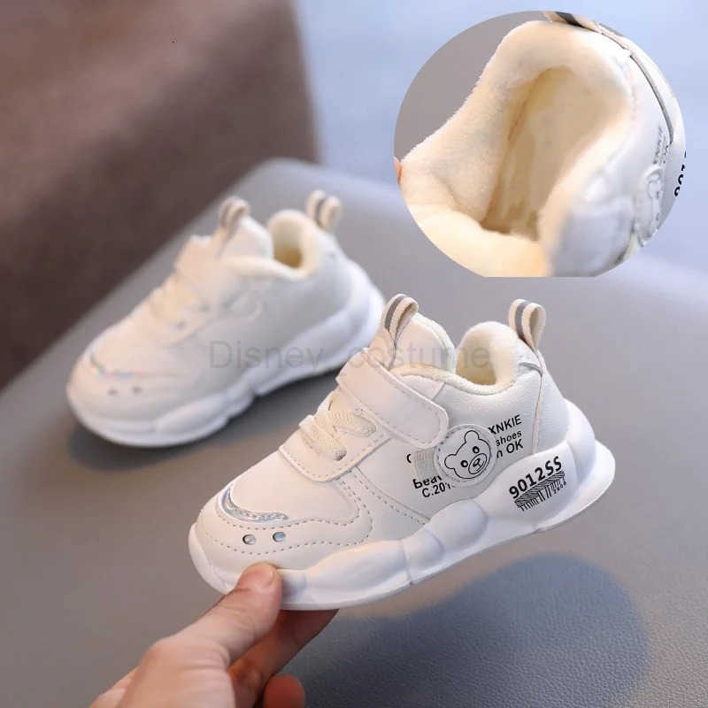 Disney Autumn Winter Casual Shoes for Baby Boys Girls Plush Warm Kids Sneakers Solid Walking Shoes Toddler PU Leather Cotton Shoes H251101