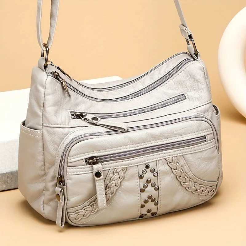 1pcs PU Leather Soft MultiPocket Crossbody Bag Large Capacity Minimalist Casual Shoulder Fashionable shoulder bagW251101