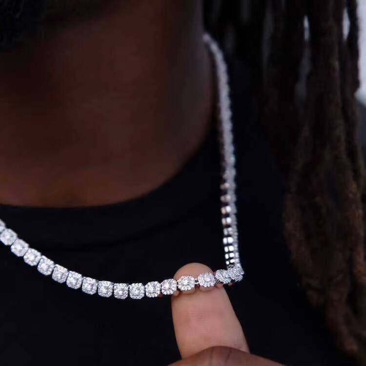 Hip Hop Classic Tennis Chain Necklace 6mm 925 Sterling Silver VVS Moissanite Diamond Fine Jewelry Necklace for Men Women