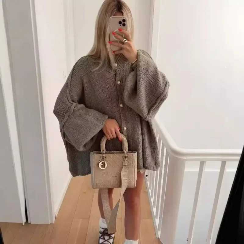 Womens Loose Sweater Cardigan Winter Solid Casual Single Breasted Long Sleeve Knitted Jacket O Neck Warm CardiganT251101