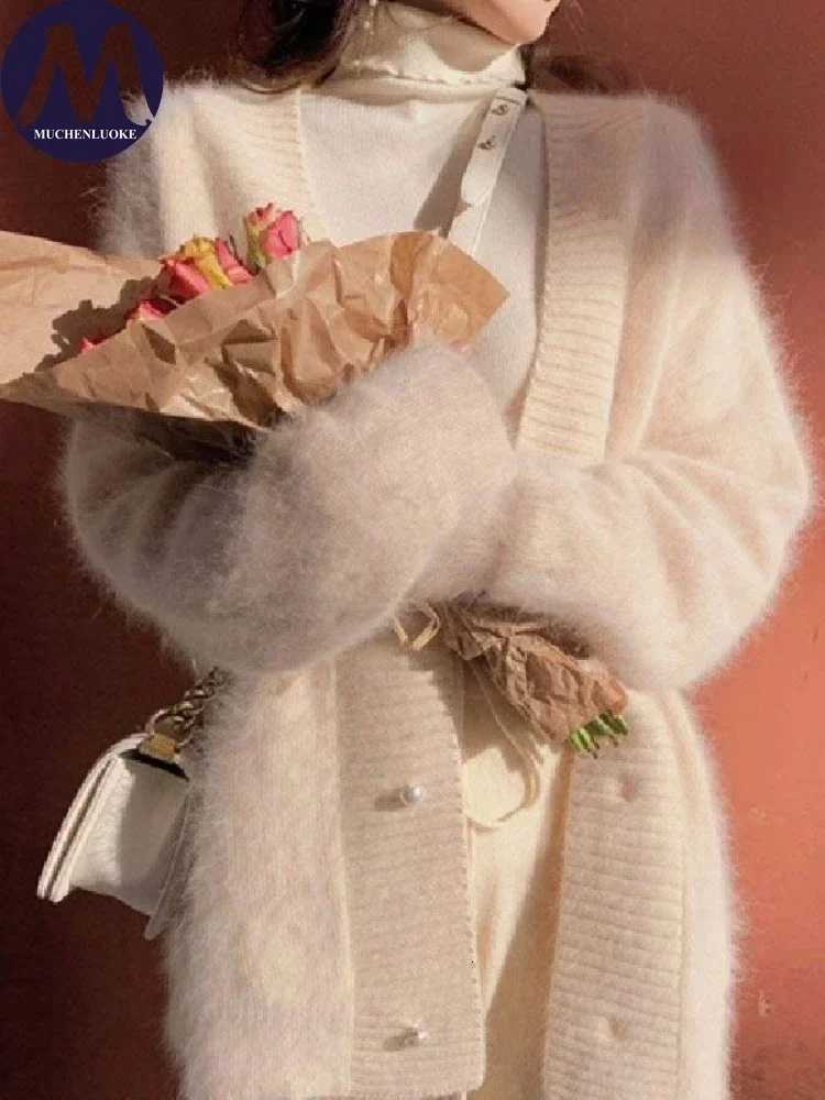 Womens Elegant VNeck Loose Sweater Beautiful Tops Korean Fashion Gentle Wind Womens Clothing Cardigan Autumn WinterT251101