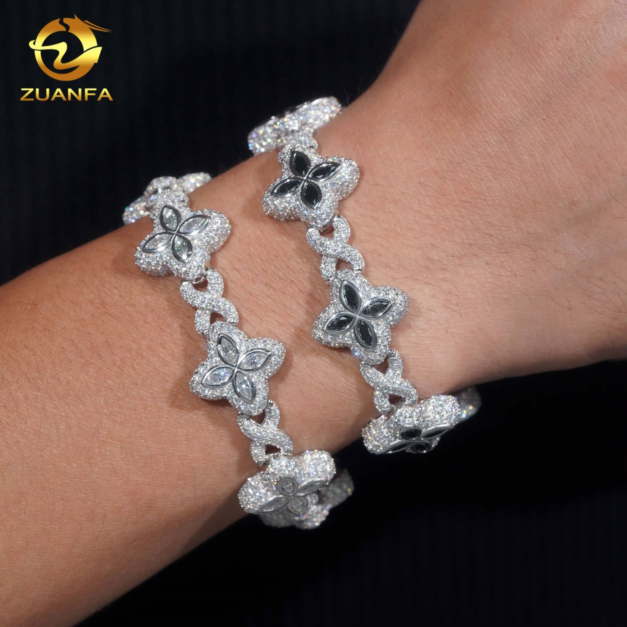 Hot Selling 925 Sterling Silver Colorful Moissnaite Pass Diamond Test Moissanite 18mm Iced Out Hip Hop Cuban Link Bracelet