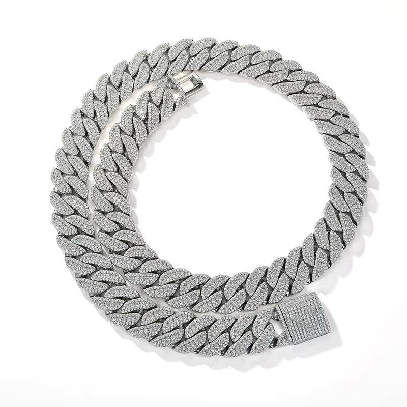 Mens ThreeRow Cuban Style Micro Paved 15mm Moissanite Necklace HipHop Personality Trendy