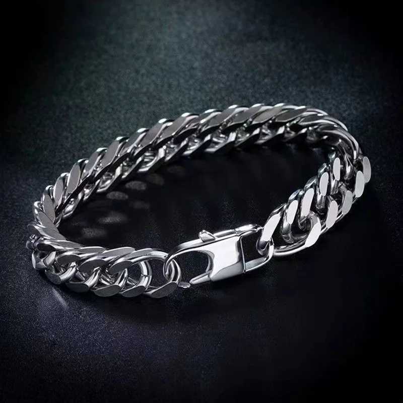 1 New Fashion Hip Hop Cuban Chain Mens Bracelet Classic Stainless Steel 12mm Wide Chain Bracelet Mens Jewelry Gift Y250329