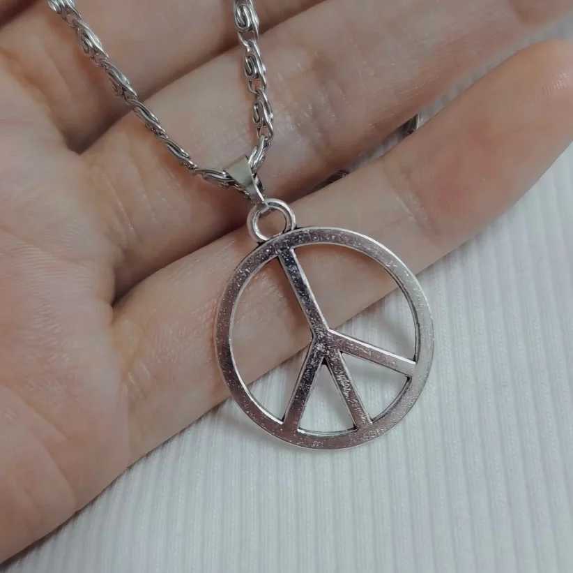 Peace Sign Necklace Hippie Stainless Steel Chain Necklace Gothic Jewelry GiftC250407