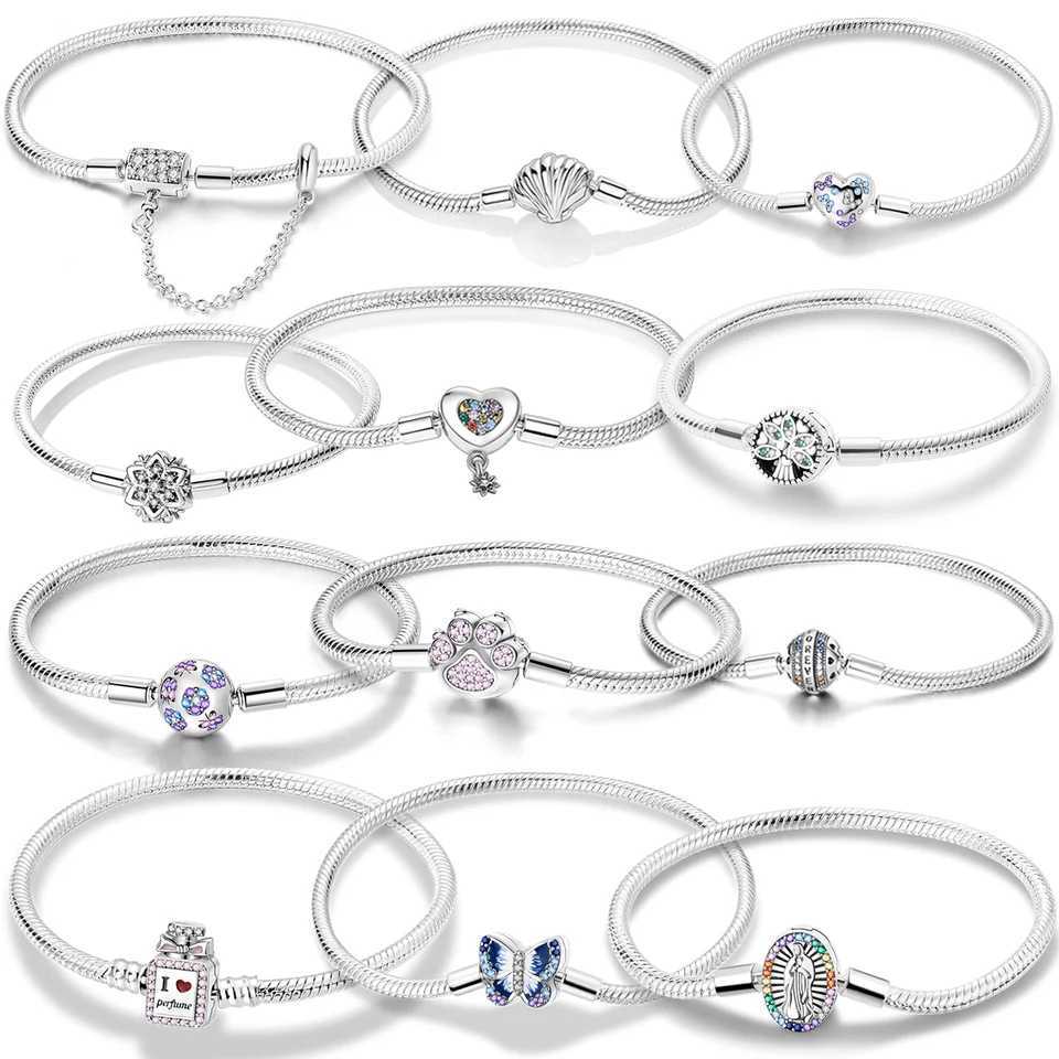 Original Heart Shell Butterfly Footprint Bracelet 925 Pure Silver Fit Brand My Charm Beads Fashion Womens Bracelet Jewelry Y250329