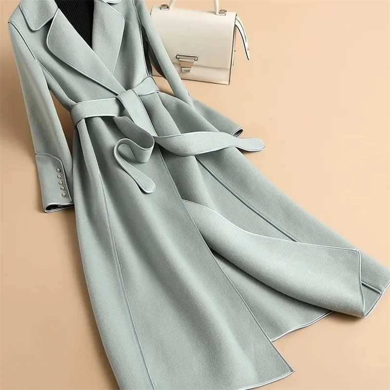 Red Doublesided Cashmere Coat For Womens Woolen Windbreaker AutumnWinter New Lady Slim High end Wool OvercoatT251101