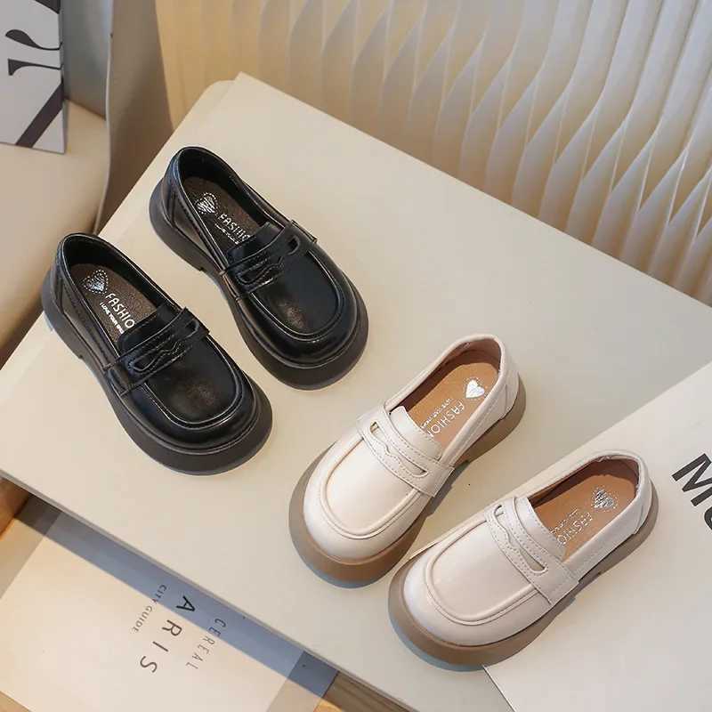 Childrens Leather Shoes Spring Autumn Black School Girl Shoes Fashion Thick Bottom Kids Princess Slipon Loafers Single ShoesT251101