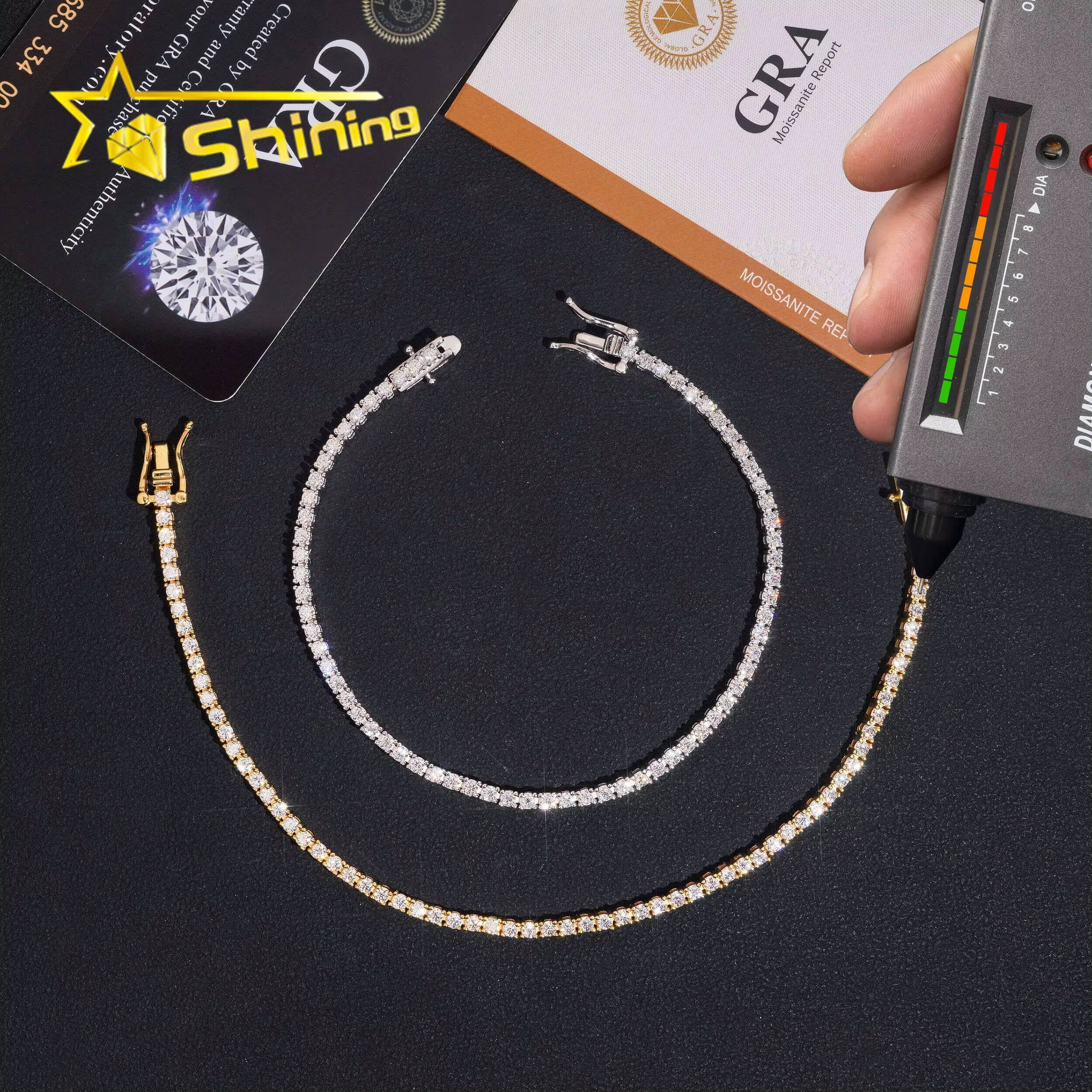 Local Stock Fast Shipping High Quality 925 Silver 2mm VVS Moissanite Diamond Tennis Chain Bracelet