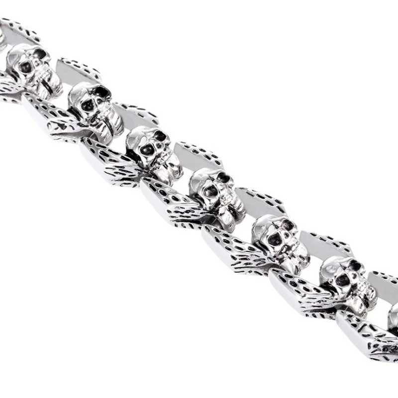 Fashionable punk skull titanium steel mens bracelet retro rock motorcycle bracelet jewelry Y250329