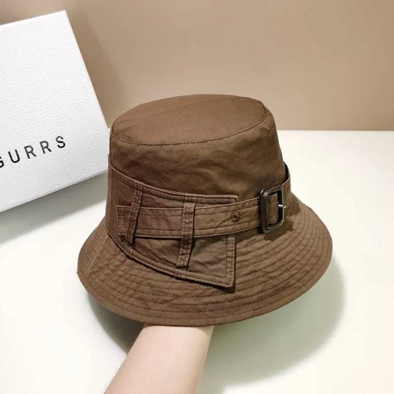 Designer brand fashionable womens belt buckle bucket hat luxury sunset Panama flat fisherman hat casual beach sun hat potted hat Y250329