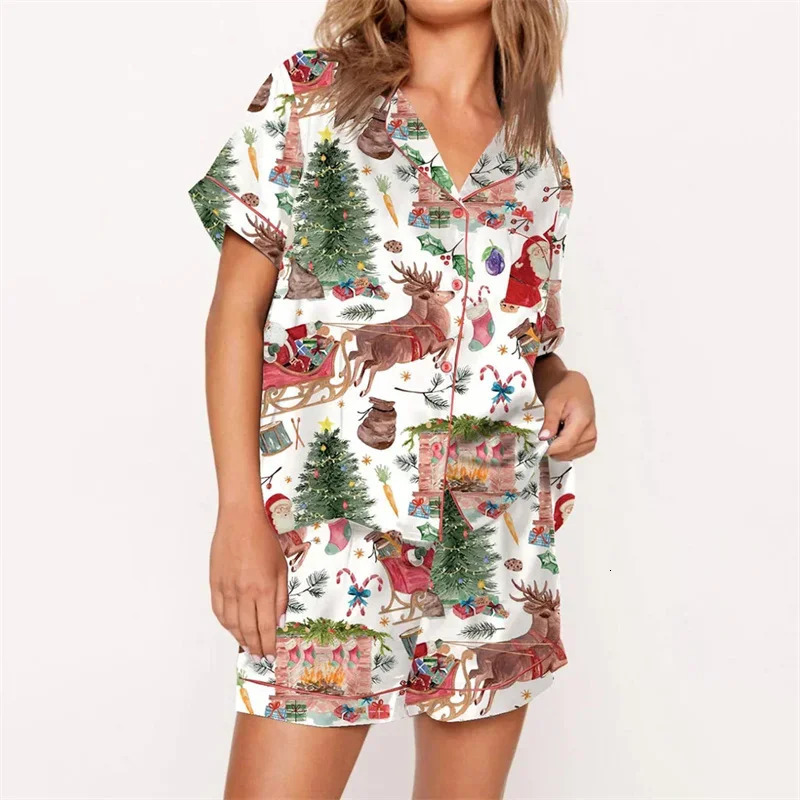 Nutcracker Pajamas Women Christmas Pajama Set Short Sleeve TopsElastic Waist Shorts Santa Claus Avatar Print Sleepwear Outfits 251031