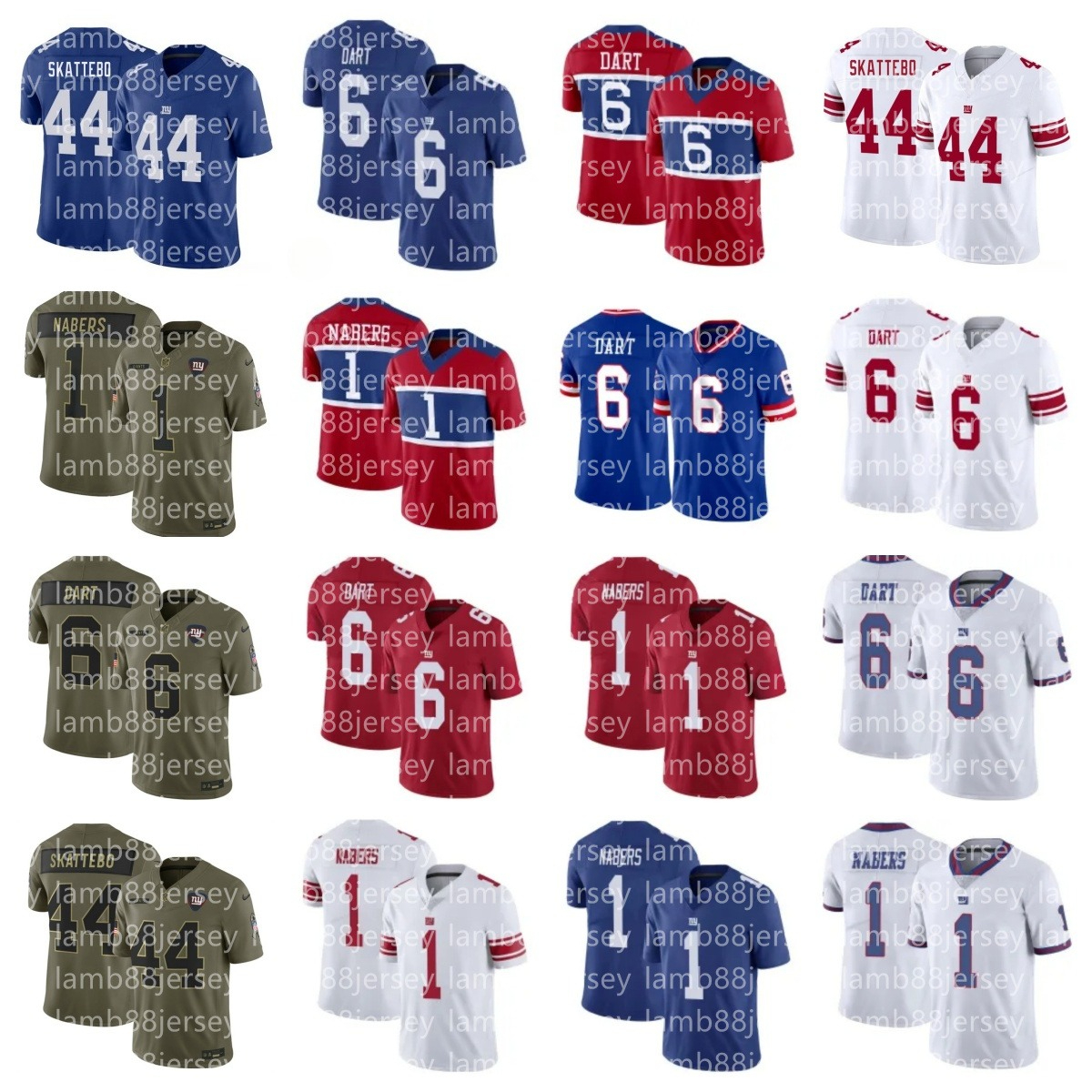 Men NFL Giants 6 Jaxson Dart Darius Slayton Theo Johnson Dru Phillips Bobby Okereke Tyrone Tracy Jr Micah McFadden DeVito DARIUS MUASAU Abdul Carter Football Jersey