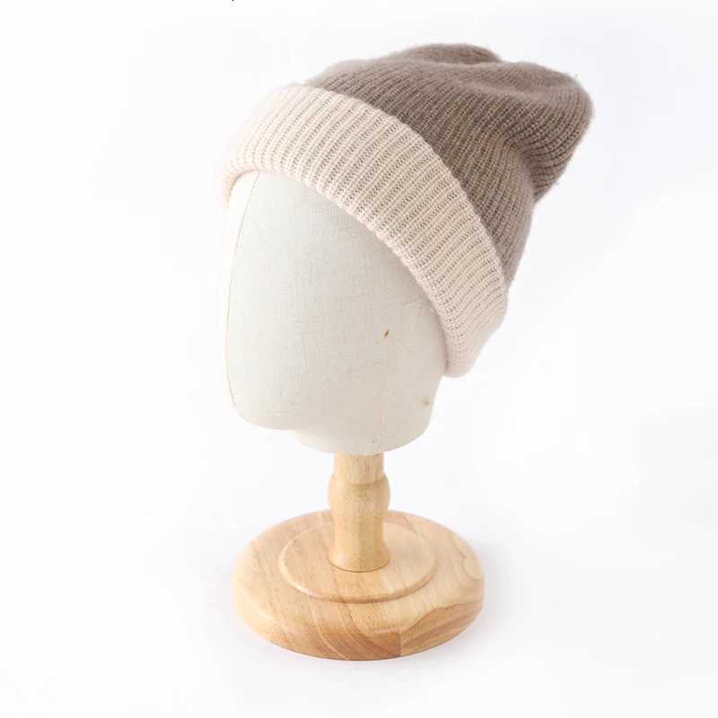 100 Cashmere Double Layer Beanie Hat Double Sided Knit Warm Winter Two Tone Reversible Multi Color Versatile Headwear CapXJ251101