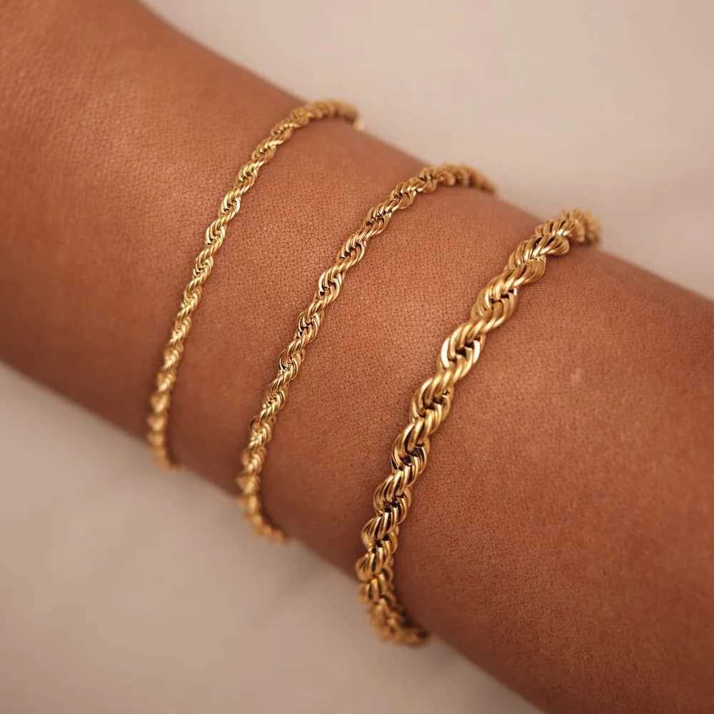 EManco Twisted Rope Chian Womens Hip Hop Punk Bracelet 4MM Gold Stainless Steel Gold Necklace Fashion Jewelry Y250329