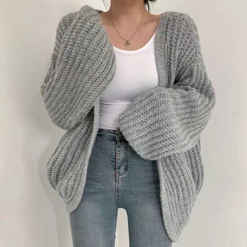 Casual Loose Knitted Cardigan for Women Autumn Winter Lantern Sleeve Sweater Cardigan Woman Soft Solid Color Outwear MujerT251101