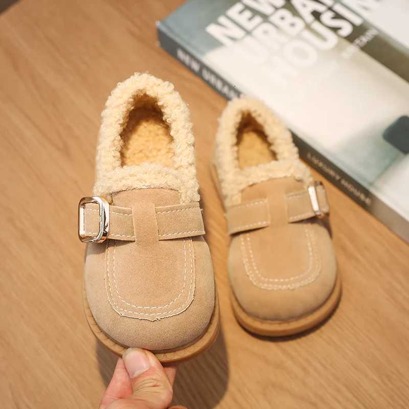 Winter New Children Leather Shoes Warm Outdoor Girls Causal Cotton Shoes Solid Color School Simple Kids Fashion Flat Plush ShoesT251101