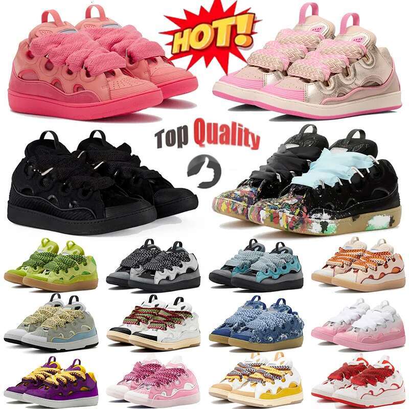 Designer Leather Curb Sneakers Casual Dress Shoes Mens Womens Denim Blue Pink White Ivory Calfskin Leopard Platform Rubber Sole Trainers