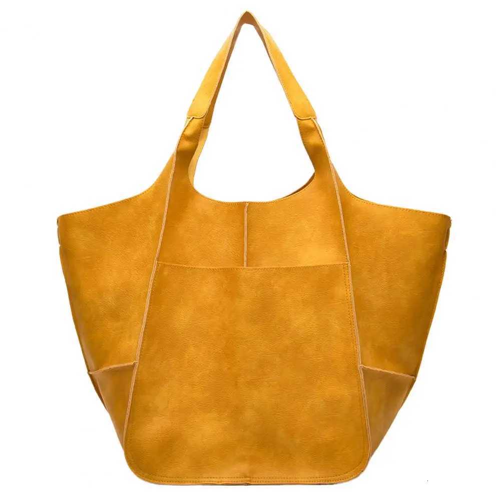 Oversized Tote Bag Solid Color Large Capacity Shoulder Bag Leather Vintage Foldable Tote Vacation HandbagW251101