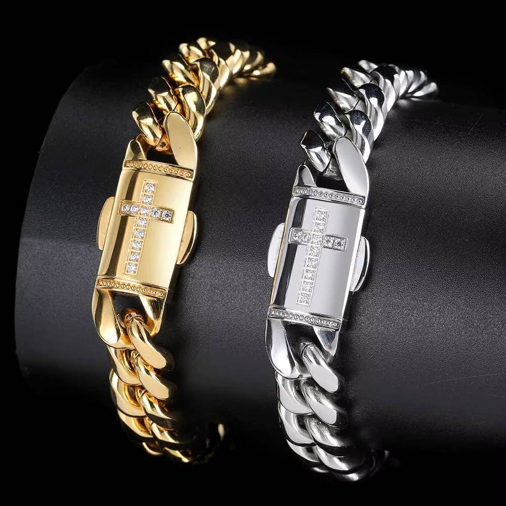 NUOYA Hip Hop Chain Mens Gold Bracelets 18k Gold Plated Chain Miami Stainless Steel Cuban Bracelets Fine Jewelry Wholesale