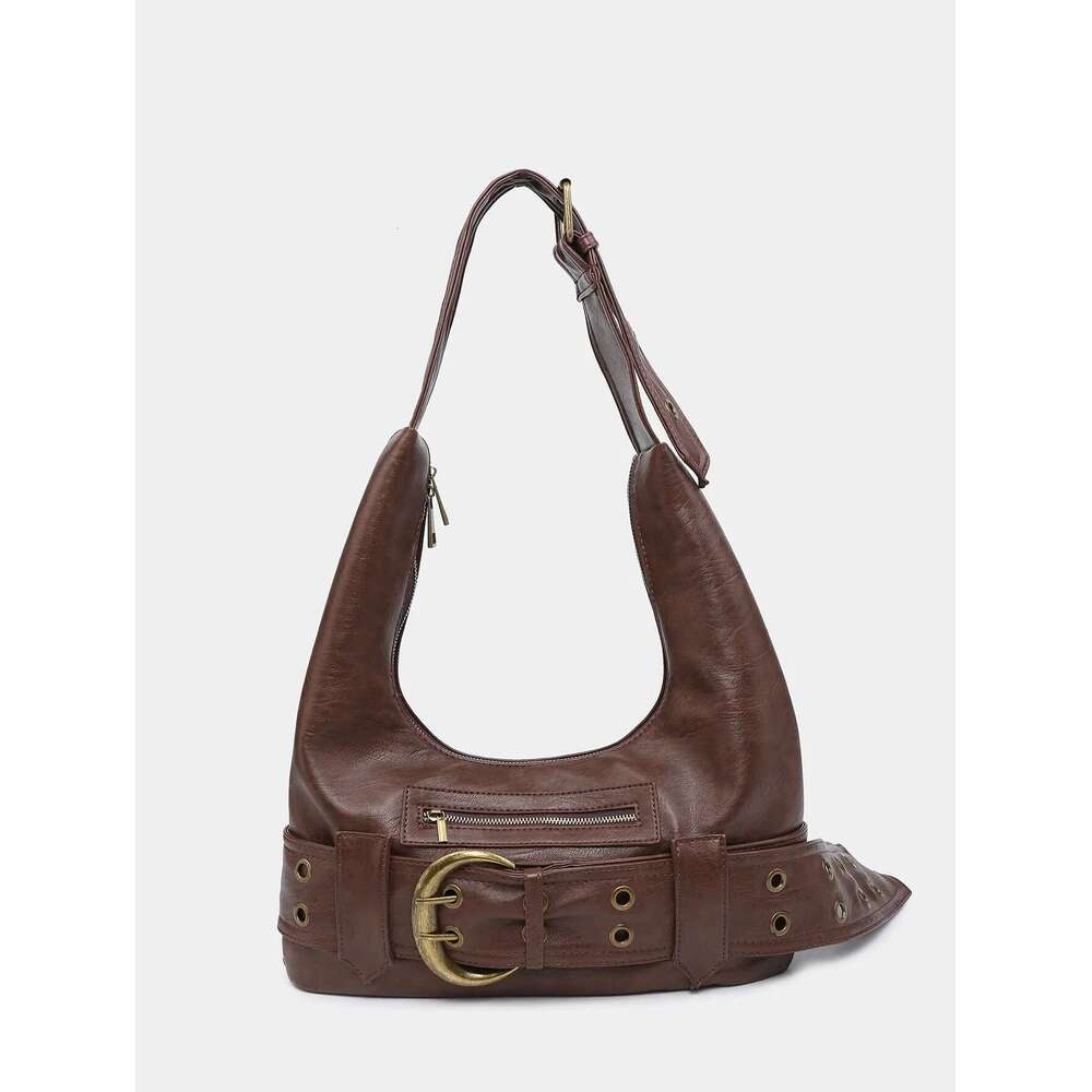Women's Bags Belt buckle Women Designer Handbag And Purses PU Rivet Multiple Pockets Y2K Large Capacity Shoulder bags big totes