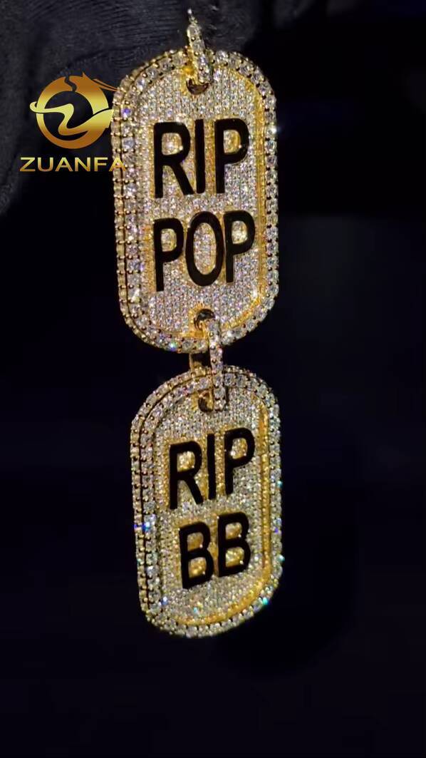 Trendy Custom Tag Pendant Moissanite Hip Hop Jewelry Iced Out Pendant Sterling Silver 925 Moissanite Dog Tag Pendant With Letter