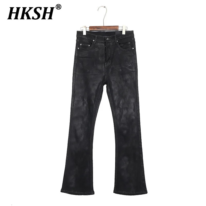 HKSH Dark Coated Jeans Mens Trendy Punk Street Micro Flash Spring Summer Fashion Denim Pants Brushed Wax HK21 250327