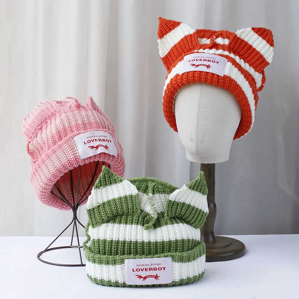 2024 NEW Winter Skullies Cute Women Hat Crochet Knitted Hat Costume Beanie Hats Colorful stripes christmas Gift Hiphop CAPXJ251101