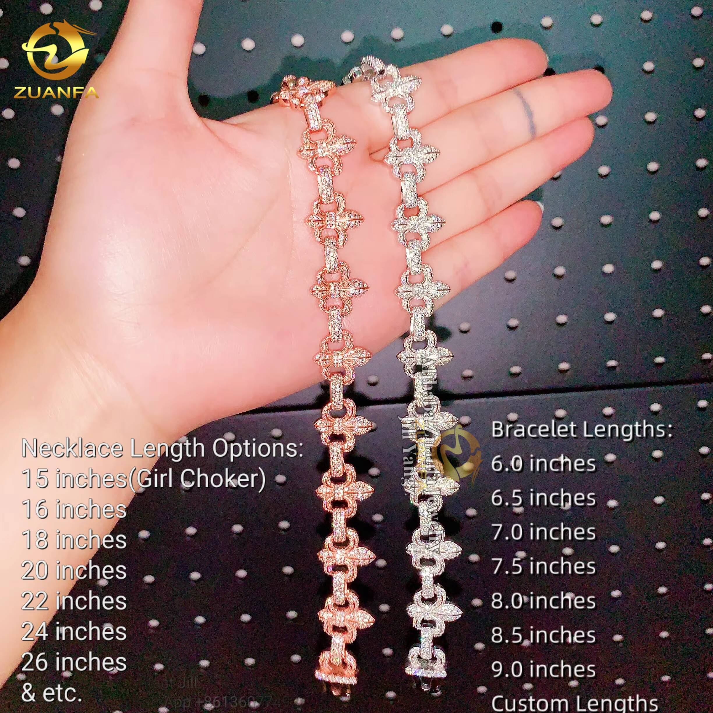 New Design Fancy Shape Moissanite Cuban Chain Heart Cross Bracelet Necklace Moissanite Bracelet Men
