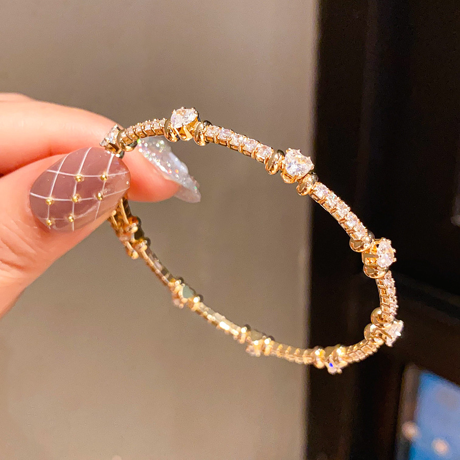 Gold Toned Rhinestone Embellished Bangle Delicate Daily Elegant Jewelry Gift For Womens High Quality And Stylish Accessory