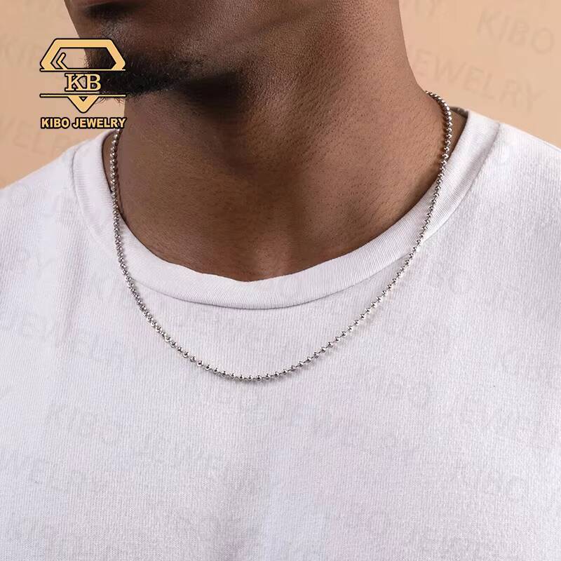 925 Sterling Silver Moon Cut Bead Ball Ice Chain Necklace Bling Shiny Gold Plated Iced Out 2mm Bead Diamond Cut Ball Chains
