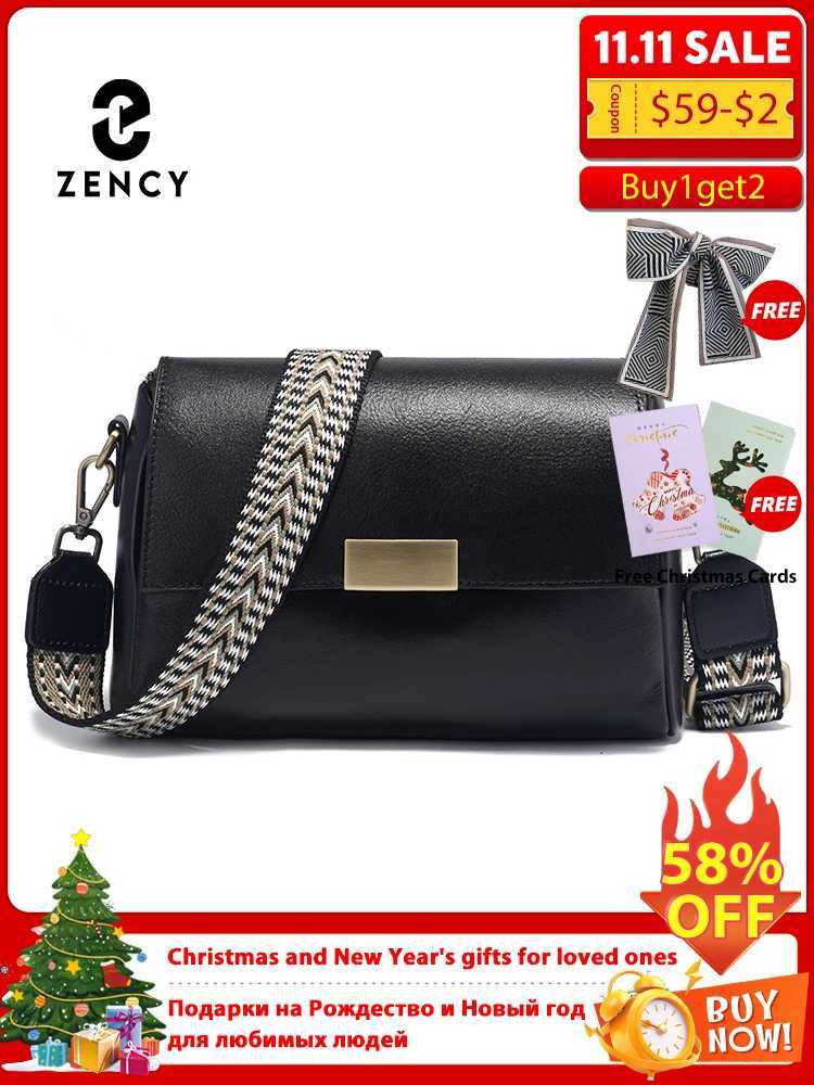 Zency Vintage Genuine Leather Handbag for Women Large Capacity Crossbody Shoulder Bag Flap Purse 2025 Trend Satchel with2 StrapsW251101