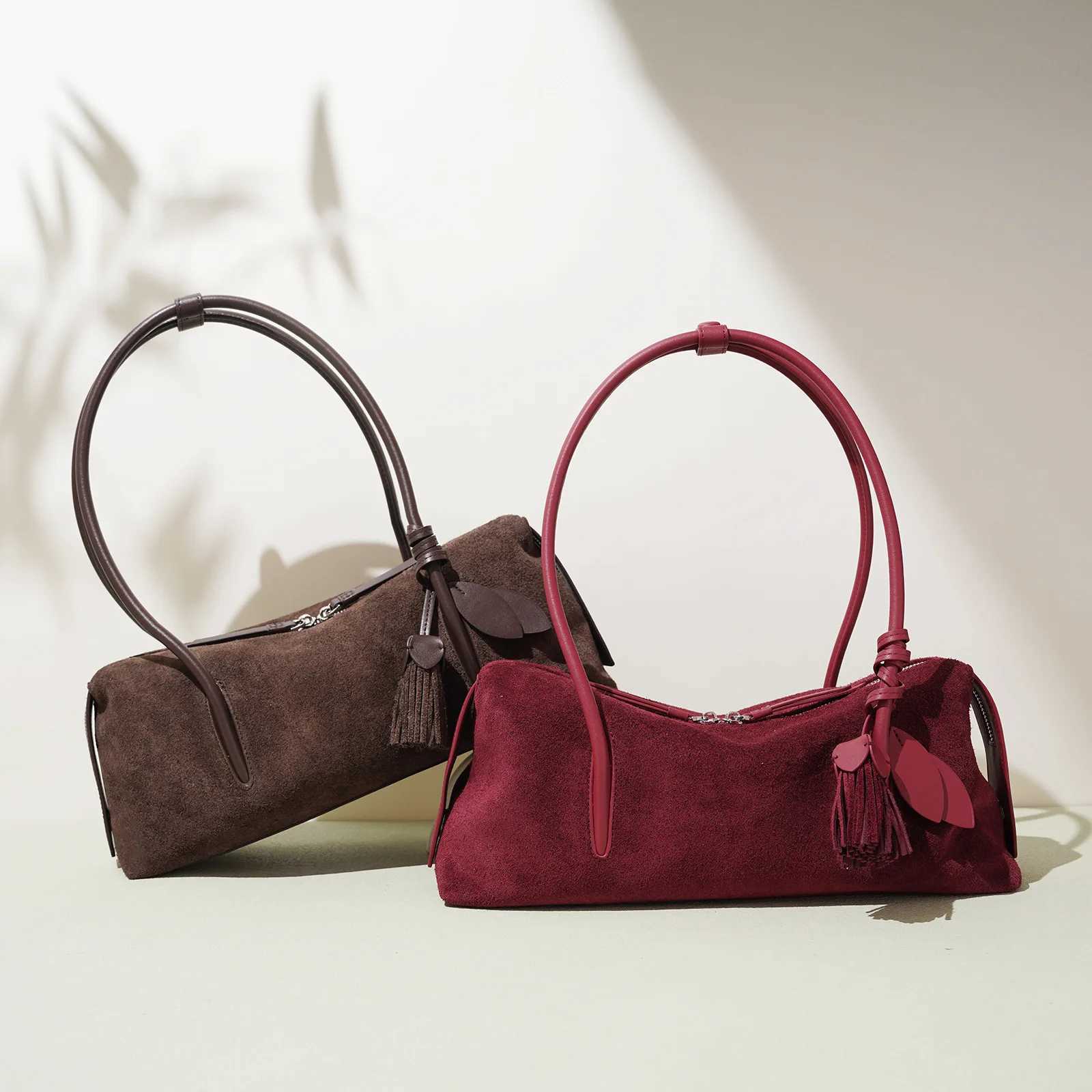 2025 Autumn Winter Suede Leather Bag Minimalist Unique Single Shoulder Bag Slouchy Casual Underarm Tote High Quality HandbagW251101