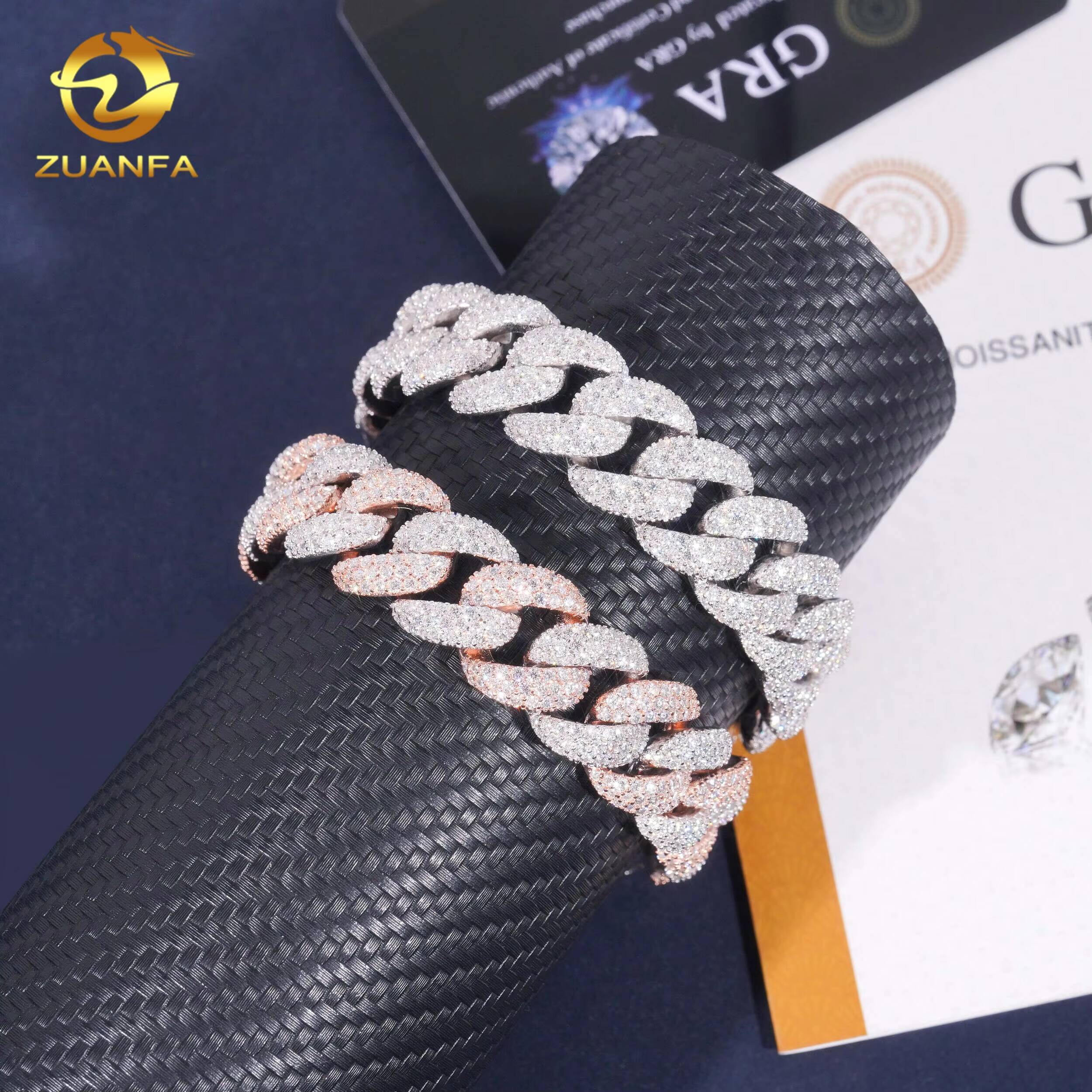 Hip Hop Pass Diamond Test Moissanite 15mm Iced Out Cuban Link Bracelet 925 Sterling Silver Linked Men Bracelet