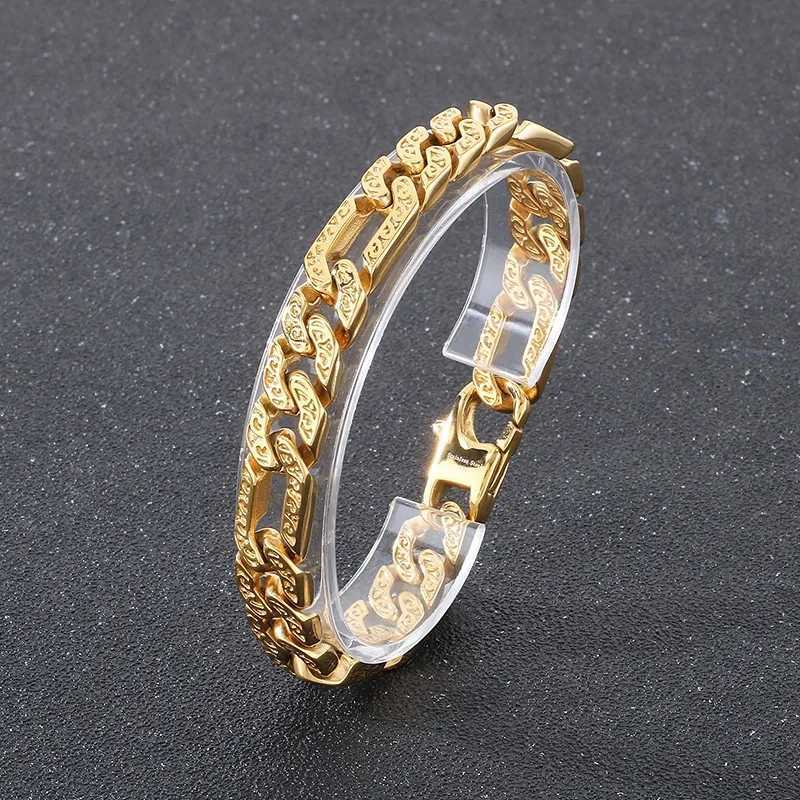 Vintage mens punk bracelet antique silver plated titanium stainless steel classic Cuban chain Y250329