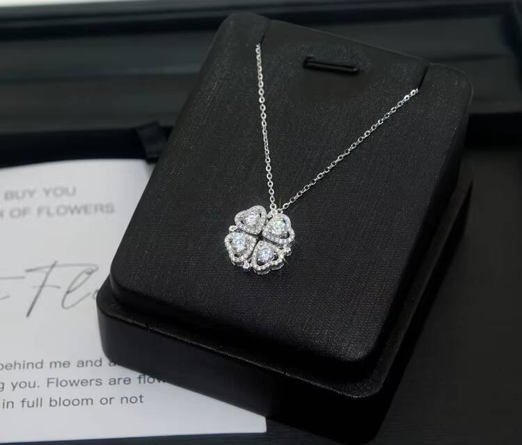 S925 Sterling Silver Moissanite Fourleaf Clover Heart Pendant Necklace New Design Jewelry