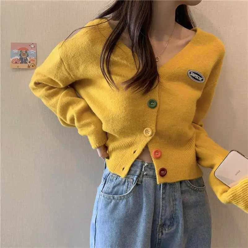 Knit Korean Crop Sweaters Cardigan For Women Oversize Long Sleeve Top Knitwear Autumn Short Outerwear Ladies Clothes V NeckT251101