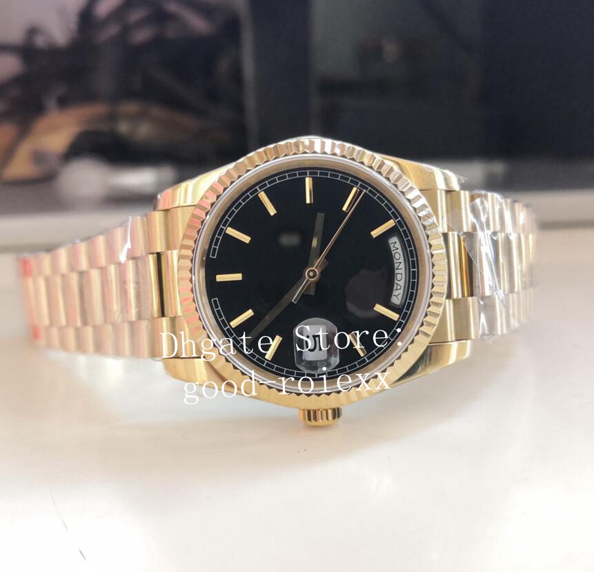 36mm Men's Yellow Gold Watches Men Automatic 2813 BP Watch BpF Day Time Date Black White Rhodium Green Golden 128238 President Sapphire Glass Wristwatches