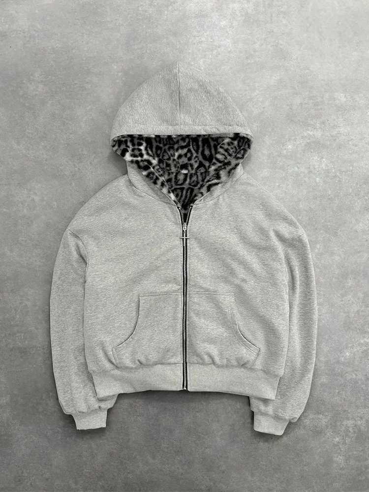 Oversized Gothic Harajuku Women Men autumn winter hoodie Coat Casual retro leopard print zipper hoodie loose personalized top1 D251101