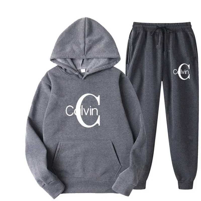 The new mens sportswear brand set of casual sportswear mens autumn and winter set hoodie long pants for warmthT251101