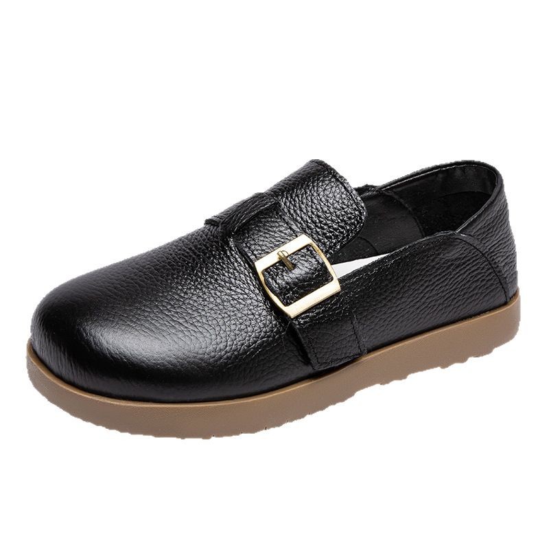 Cowhide Single Shoes for Women 2025 Spring New Collection Retro Flat Heel Versatile Bean Small Leather Shoes Casual