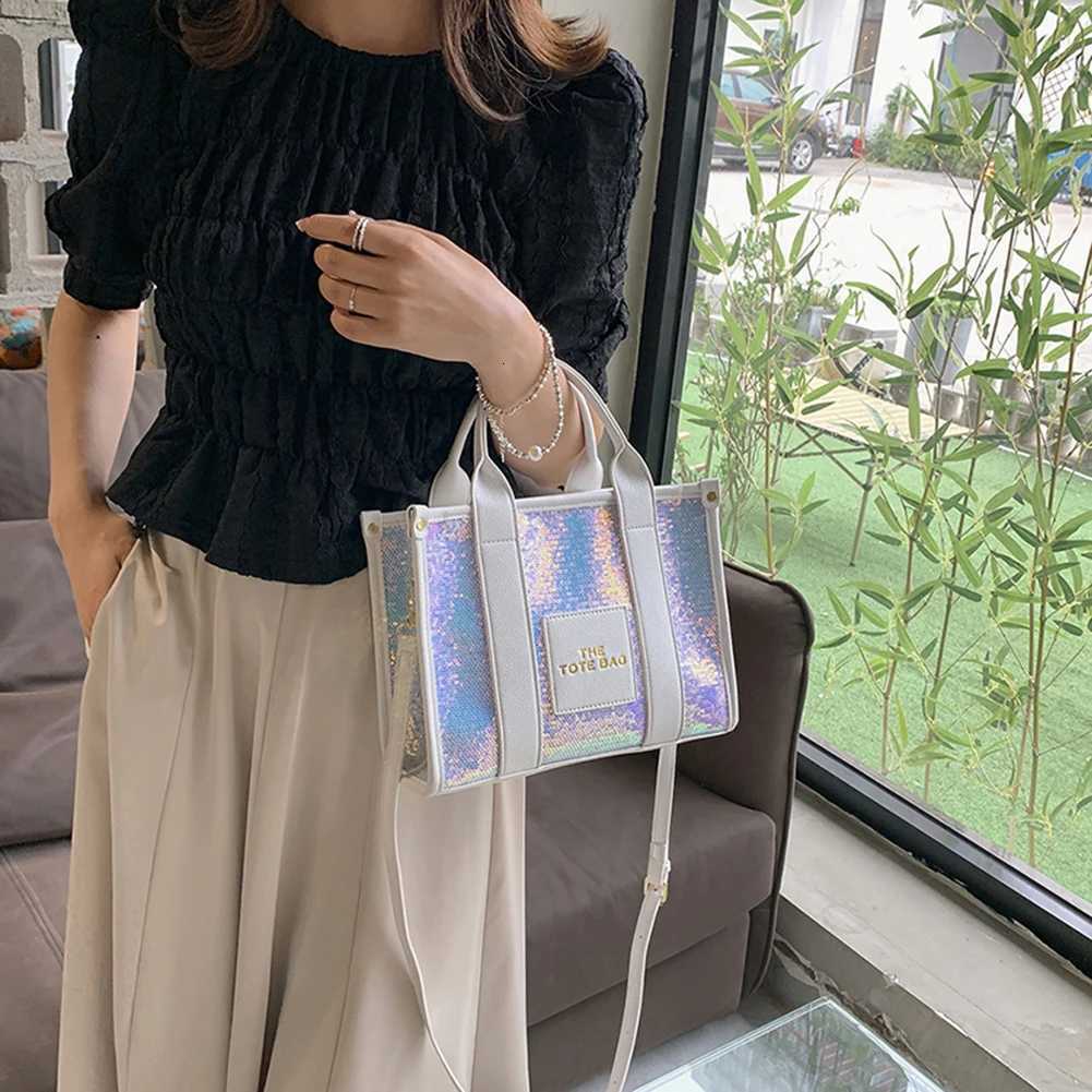 Women Party Tote Bag PU Leather Sequins TopHandle Bags Casual Fashion Shiny Portable Adjustable Straps Shopper Tote PurseW251101