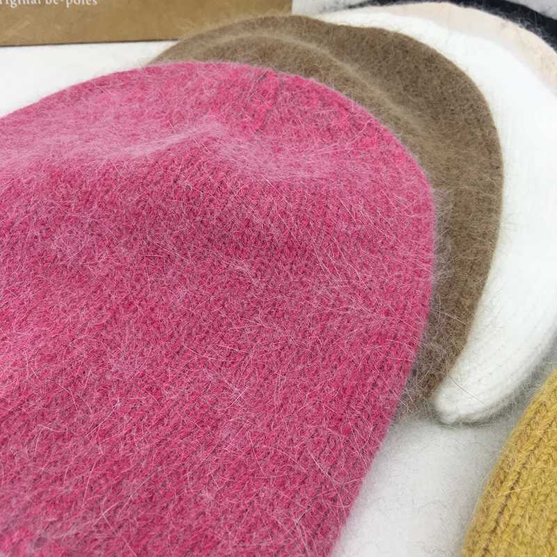 New angora rabbit fur hats Winter warm soft beanie caps Knitted hats Women girls casual solid ski skullies skullcap gorrasXJ251101