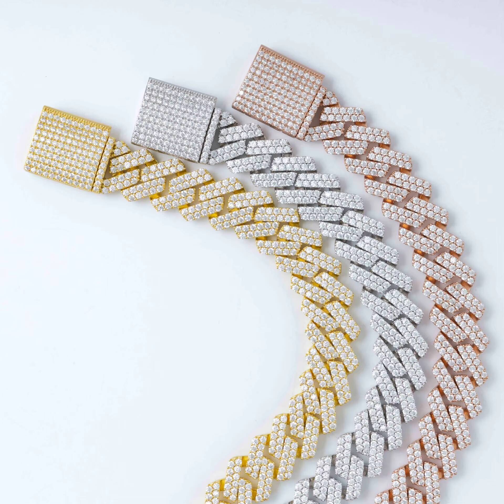 Hiphop Cuban Chain Korean Womans Moissanite Necklaces Rhodium Plated 925 Sterling Silver Long Chain Necklaces for Women