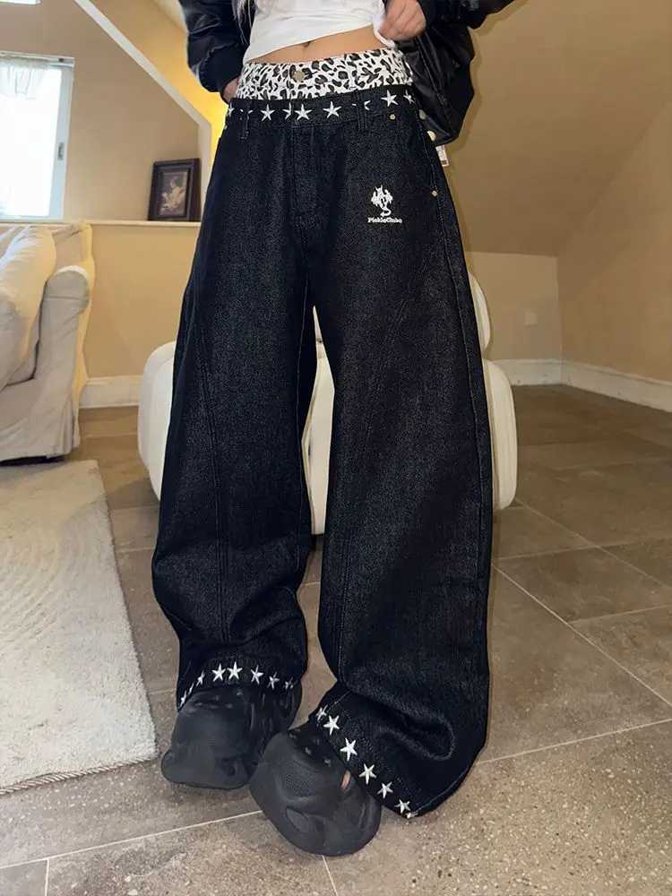 Y2K Doublelayer Camouflage Embroidery Surrounding Stars Decoration Baggy Jeans Womens Popular Industry Casual Wideleg Pants J2510311